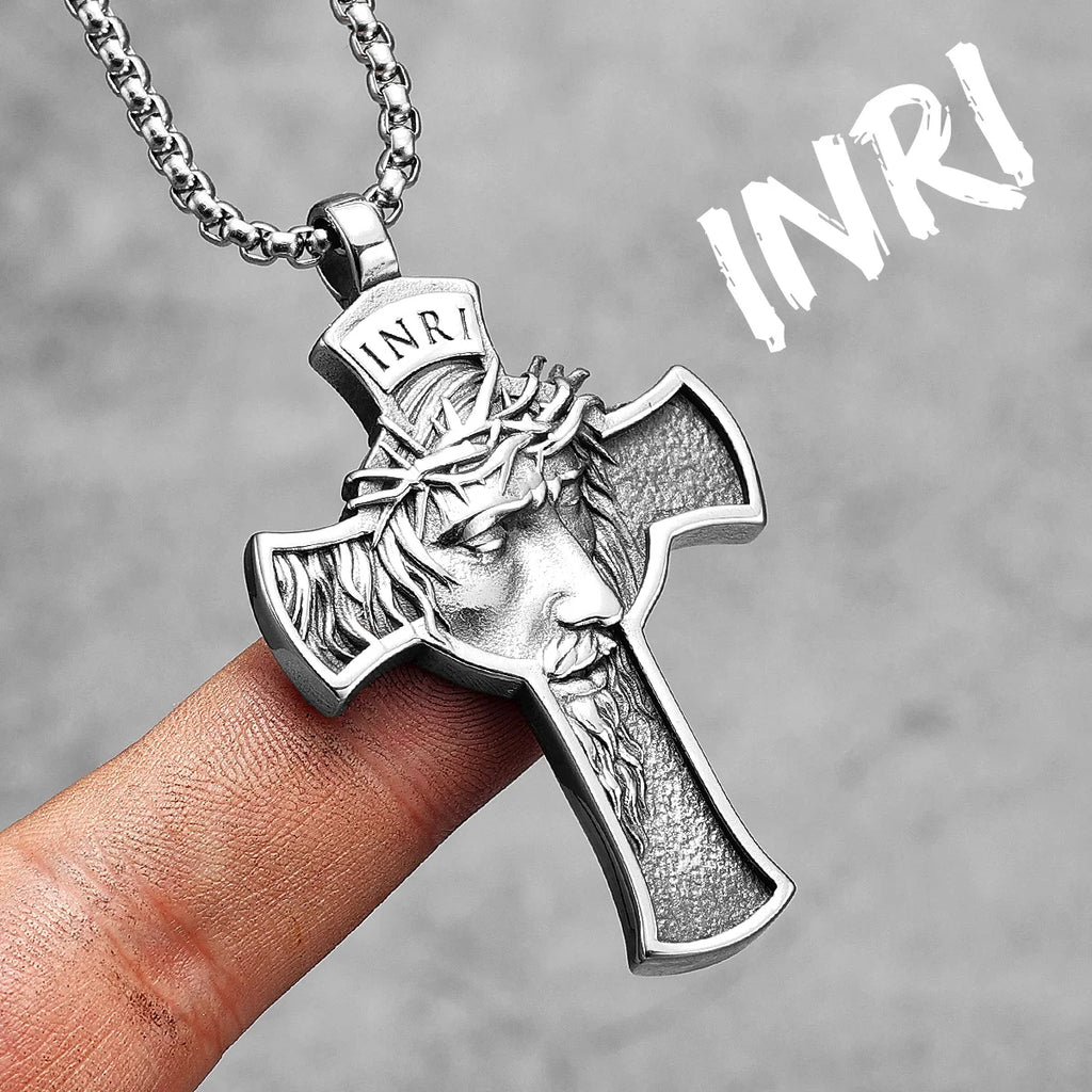 PENDRA Jesus Skull Cross Steel Necklace