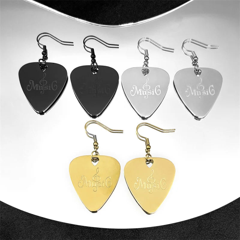 Hip Hop Guitar Pick Musical Drop Earrings for Women Stainless Steel Gold Silver Color Rock Music Earring Jewelry