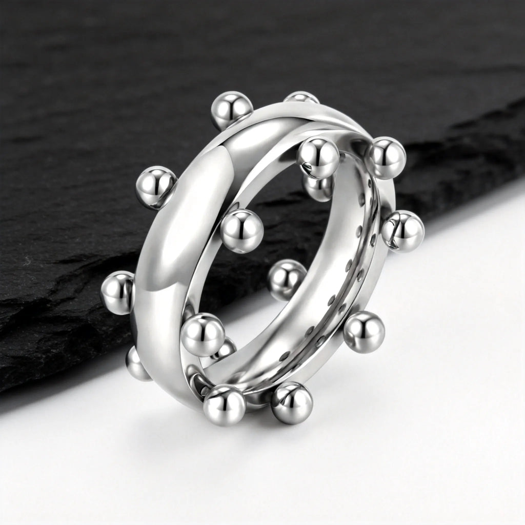 New Mini Metal Ball Bend Ring for Men,Stainless Steel Vintage Finger Rings,Punk Classic Party Jewelry Gifts
