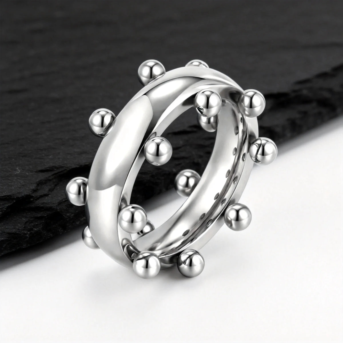 New Mini Metal Ball Bend Ring for Men,Stainless Steel Vintage Finger Rings,Punk Classic Party Jewelry Gifts