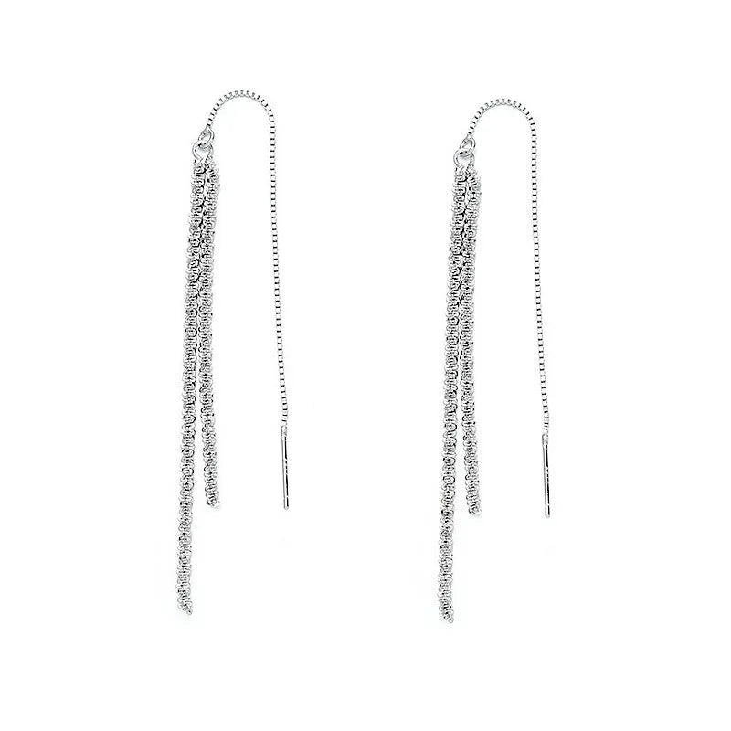 VENTFILLE Silver Drop Earrings for Women Long Tassel Box Chain Earrings Sweet Jewelry Dropshipping
