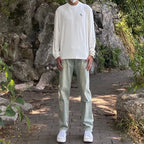Fashion 2026 Zipper Leg Yellow Mud Washed Old Jeans Men's High Street Slim-fitting and Thin Trousers Streetwear Washed Jeans