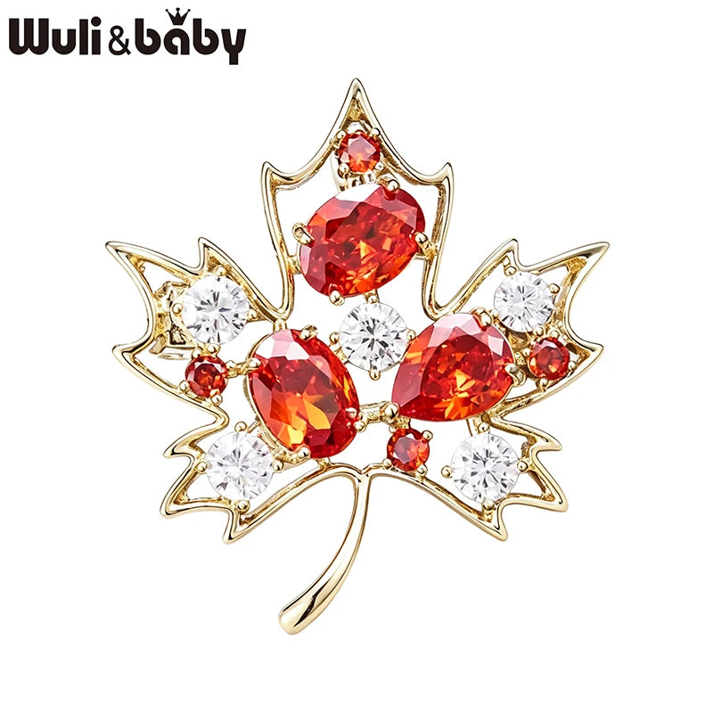 PENDRA Maple Crystal 2-Color Leaf Flower Brooch