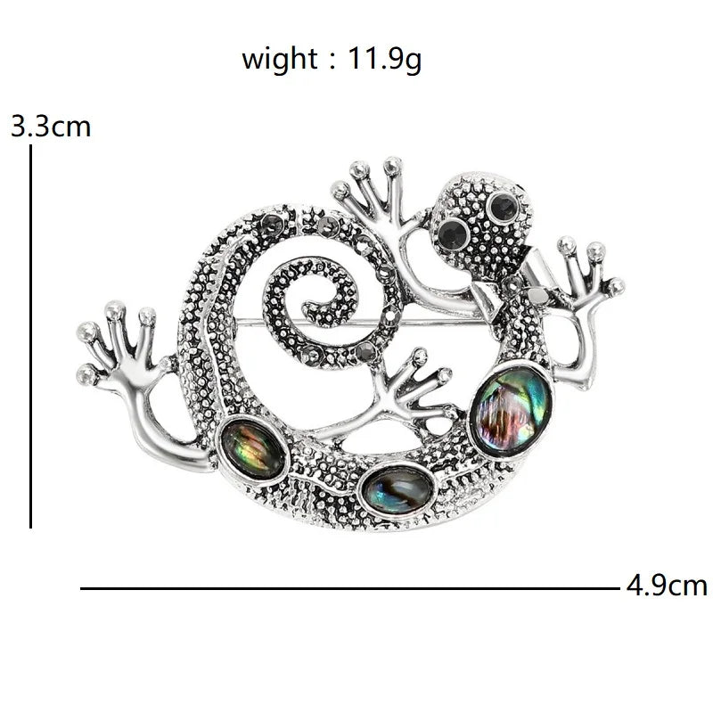 Wuli&baby Lovely Abalone-shell Gecko Brooches For Women Unisex Vintage Animal Party Office Brooch Pins Gifts