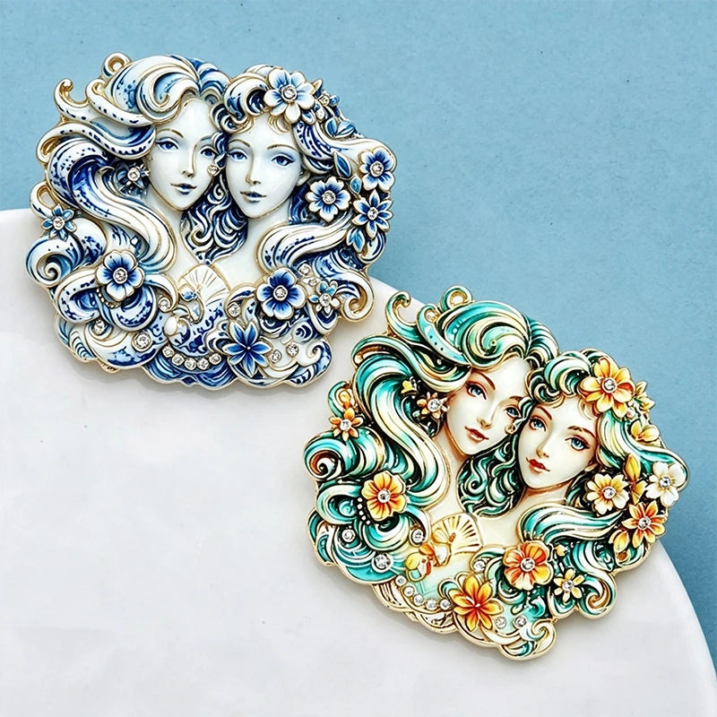 Wuli&baby Beautiful Lady Brooches For Women 2-color Charming Gemini Zodiac Sign Figure Casual Party Brooch Pins Gifts