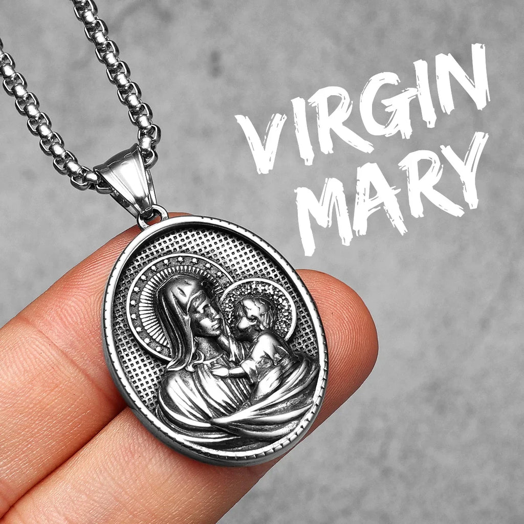 Virgin Mary Guadalupe Angel Cross Stainless Steel Men Necklaces Pendant Chain Amulet For Women Fashion Jewelry Gifts Wholesale