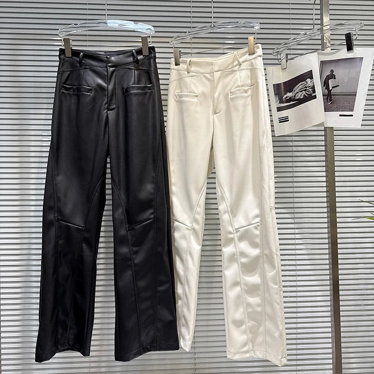 PENDRA Elastic Straight Leg PU Leather Pants