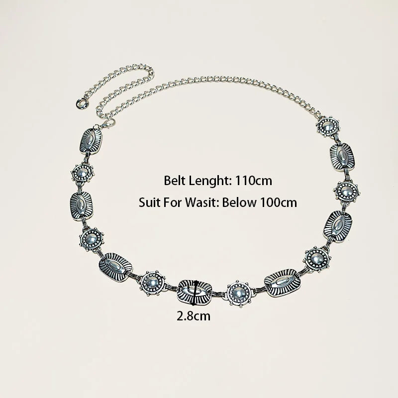 Silver Retro Waist Chain Accessory Metal Chain Belt Women's New Summer Versatile Match Skirts Pants Thin Leather Belt Trendy