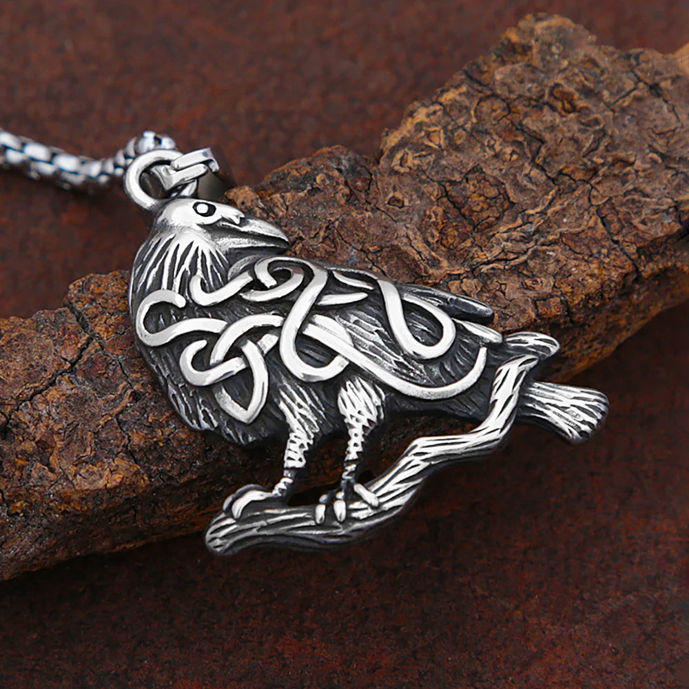 PENDRA Ravenodin Stainless Steel Viking Crow Pendant Necklace