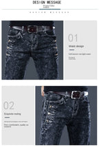 Autumn Winter Brushed Cowboy Luxury Slim Designer Clothes Male Korean Style Denim Skinny Plush Grey Jean Pants Trousers for Men