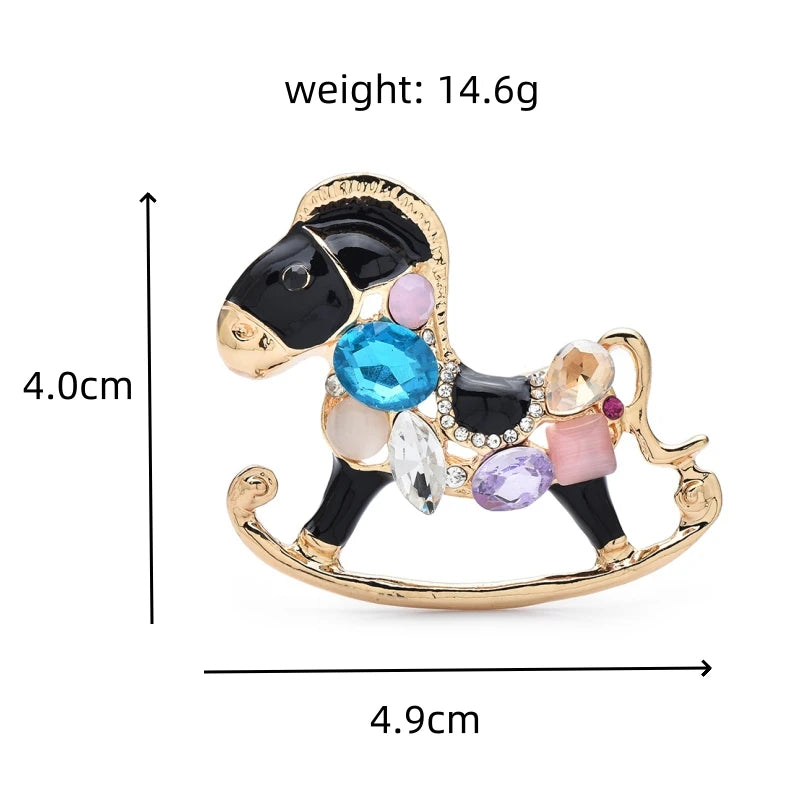 Wuli&baby Cute Crystal Amusement Park Carousel Enamel Horse Brooch Pins For Women Fashion Jewelry Accessory Gift