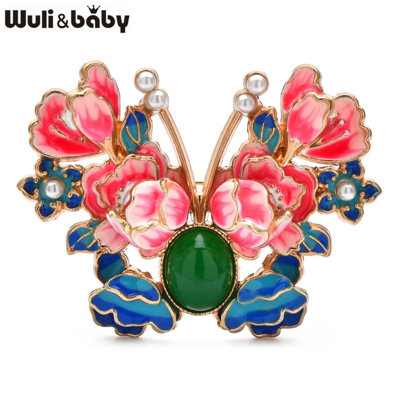 PENDRA Peoniabutterfly Enamel Peony Butterfly Brooch
