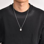 Free Custom Engraving Geometric Necklaces, Men's Waterproof Stainless Steel Square Pendant Collar with Box Chain