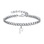 Mens Initials Cuban Links Bracelets,Stainless Steel A-Z 26 Letters Alphabet Charm Chain Wristband Adjustable,Casual Jewelry Gift