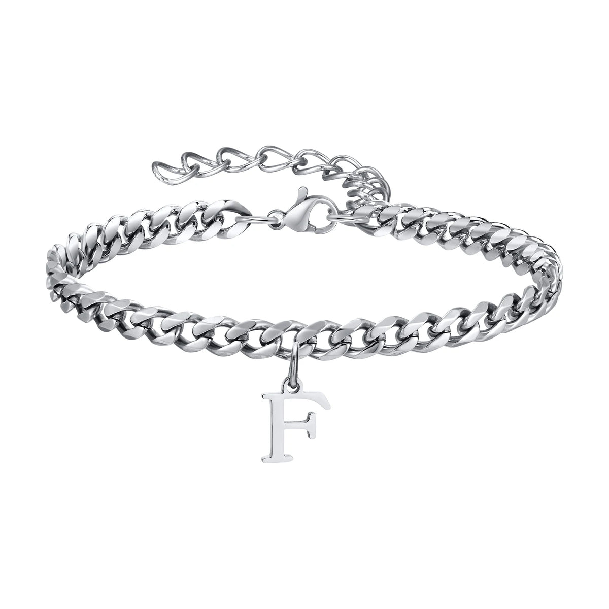 Mens Initials Cuban Links Bracelets,Stainless Steel A-Z 26 Letters Alphabet Charm Chain Wristband Adjustable,Casual Jewelry Gift