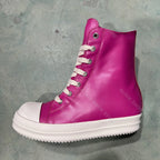 PENDRA Rose Titan Pink Genuine Leather High-Top Zip Thick-Sole Ankle Boots