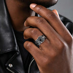Vintage Punk Men's Spider Signet Ring,Stainless Steel Natural Stone Black Onyx Ring Jewelry Accessory Gift for Him