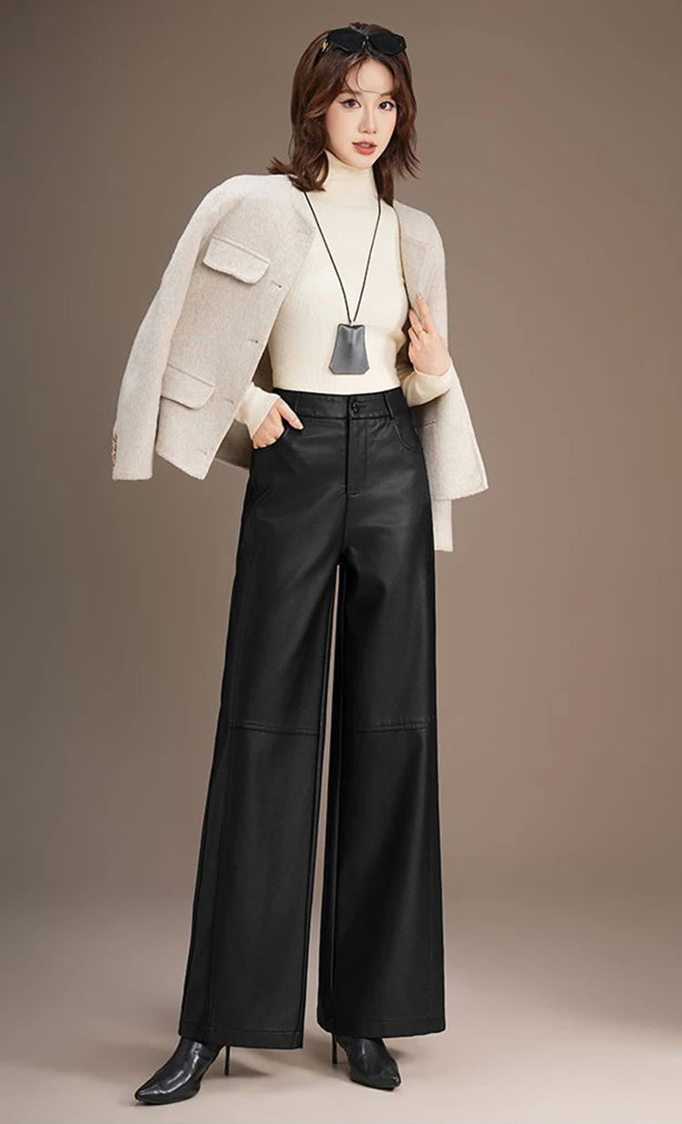 PENDRA Warm Drape Wide Leg PU Leather Pants