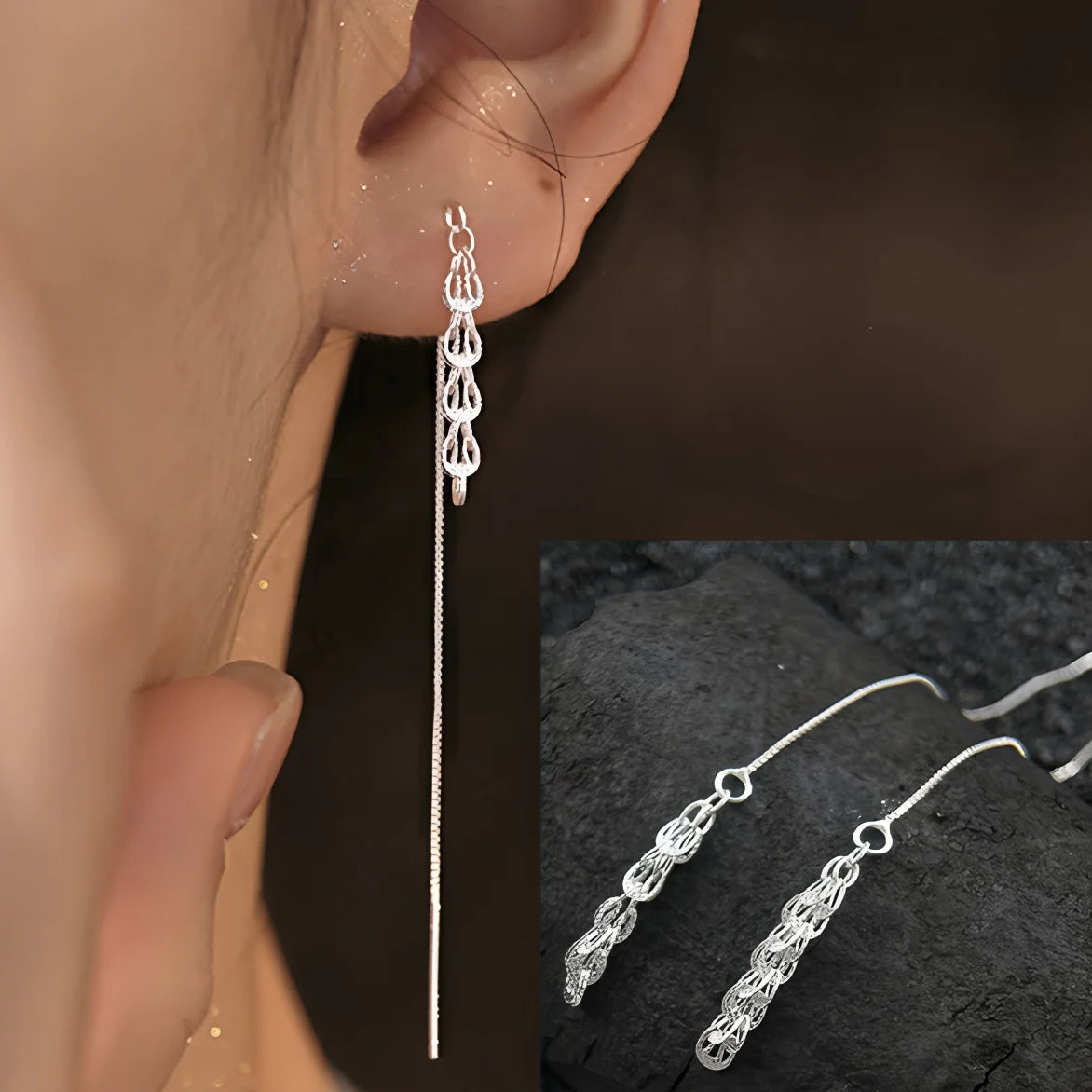 VENTFILLE Silver Drop Earrings for Women Long Tassel Box Chain Earrings Sweet Jewelry Dropshipping