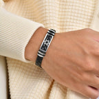 Hexagonal Star Leather Bracelet for Men,Black PU Woven Leather Wristband,Trendy Jewelry Gift
