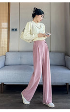 Corduroy pants women autumn and winter new Chinese style buckle casual thick solid color versatile wide leg pants