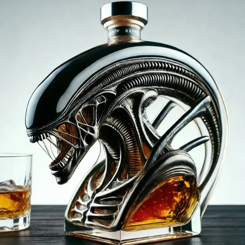 Novelty Alien Creature Whiskey Decanter, Unique Glass Bottle for Sci-Fi Gifting & Home Bar Decor Alien Xenomorph
