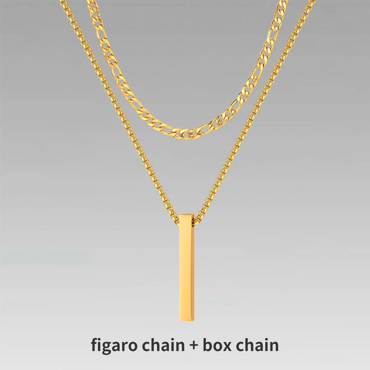 Mens Vertical Bar Necklaces,Stacking Stainless Steel Geometric Pendant with Wheat Rope Cuban Chain,Male Jewelry Gift