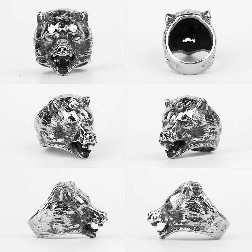 PENDRA Bear Animal Rock Steel Ring