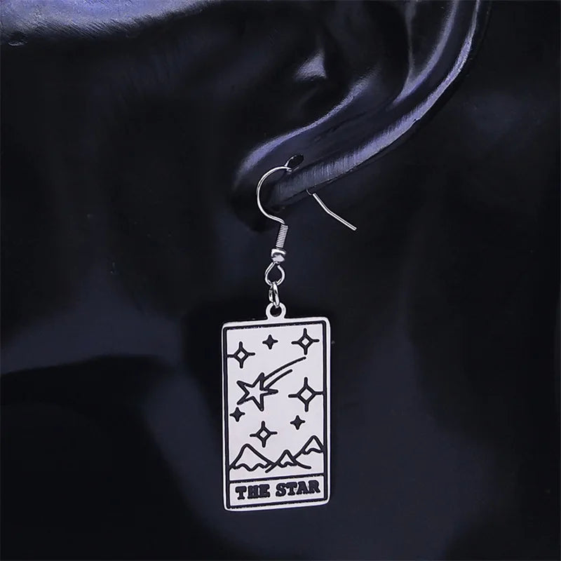 Tarot Card The Star Dangle Earrings Stainless Steel Divination Drop Earring Jewelry boucle d’oreille acier inoxidable 3470