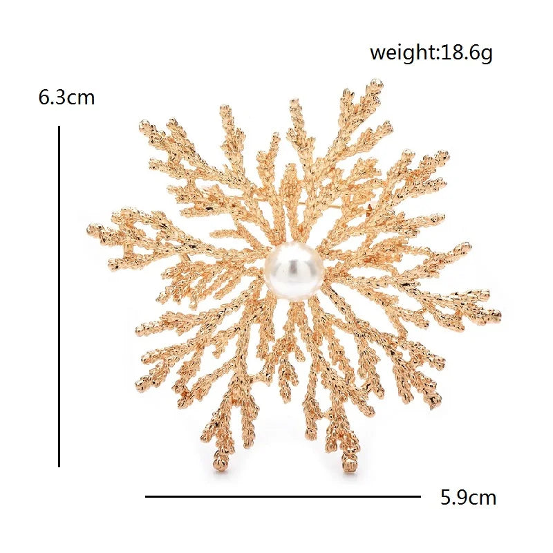 PENDRA Snowflora Pearl Alloy Snowflake Brooch