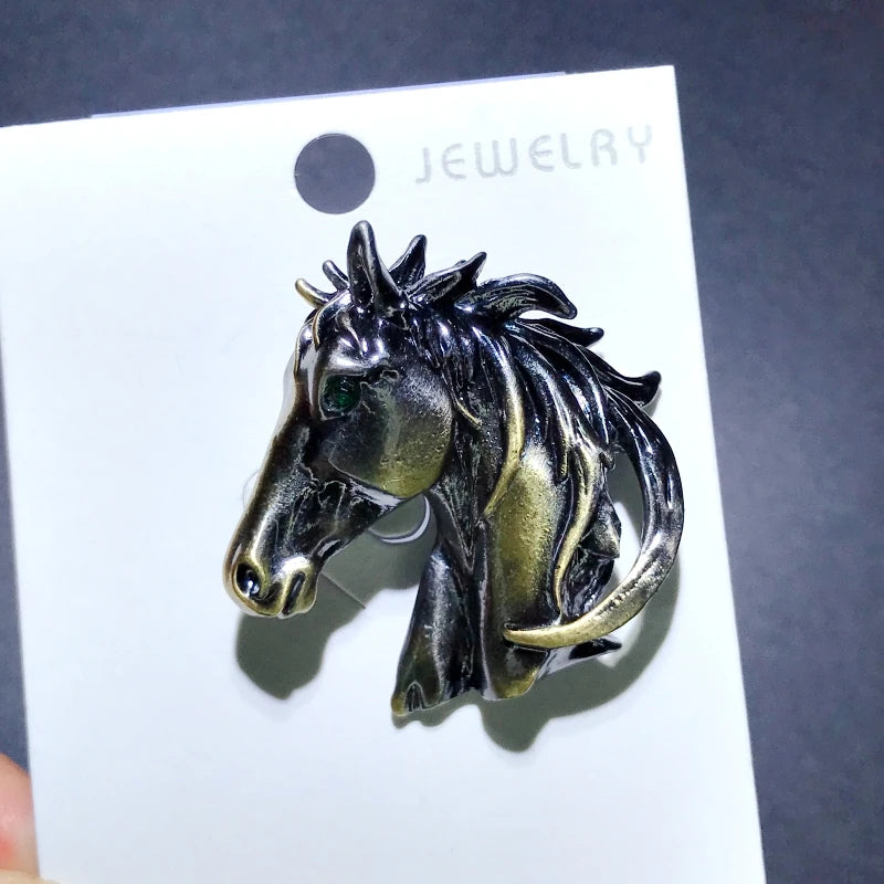 Wuli&baby Vintage Strong Horse Head Brooches For Women Men 2-color Alloy Animal Casual Party Brooch Pins Gifts