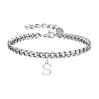 Mens Initials Cuban Links Bracelets,Stainless Steel A-Z 26 Letters Alphabet Charm Chain Wristband Adjustable,Casual Jewelry Gift