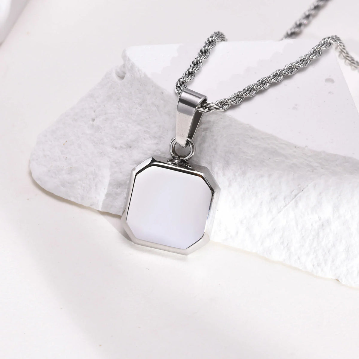 Square A-Z Initial Letters Necklaces for Men Boys,Stainless Steel Geometric Pendant with Box Rope Chain Collar,Gift Jewelry
