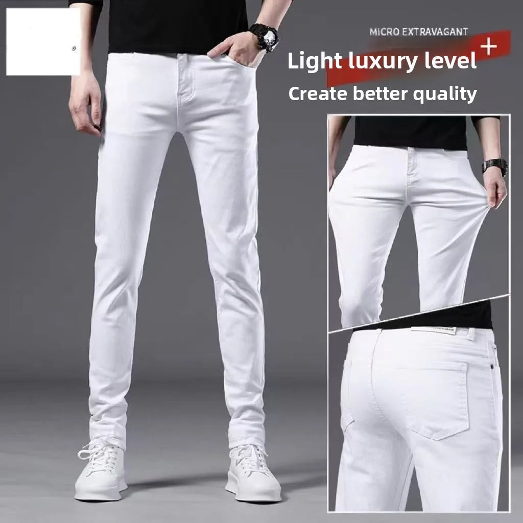 Summer 2026 New White Jeans Men's Korean Trend Slim-fitting and Thin Elastic White Casual Pants Men Clothing Cargo Pencil Pants