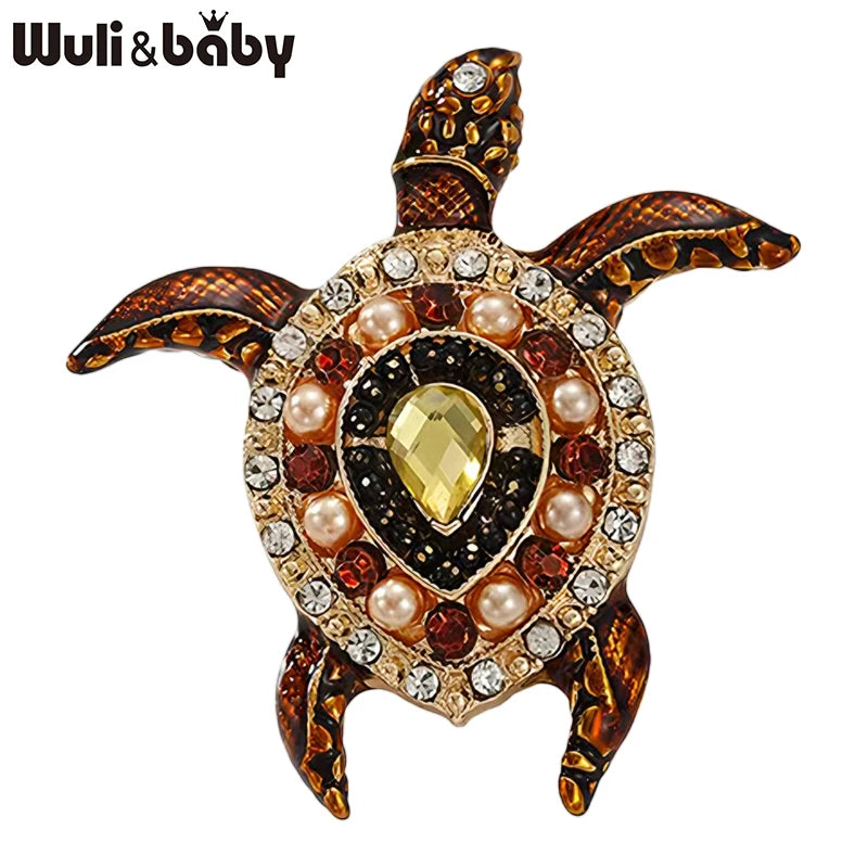 PENDRA Enamel Sea Turtle Rhinestone Brooch