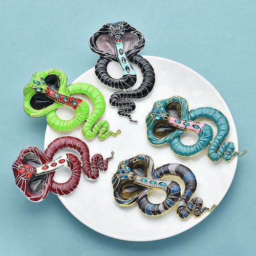 PENDRA Big Enamel Cobra Snake Brooch