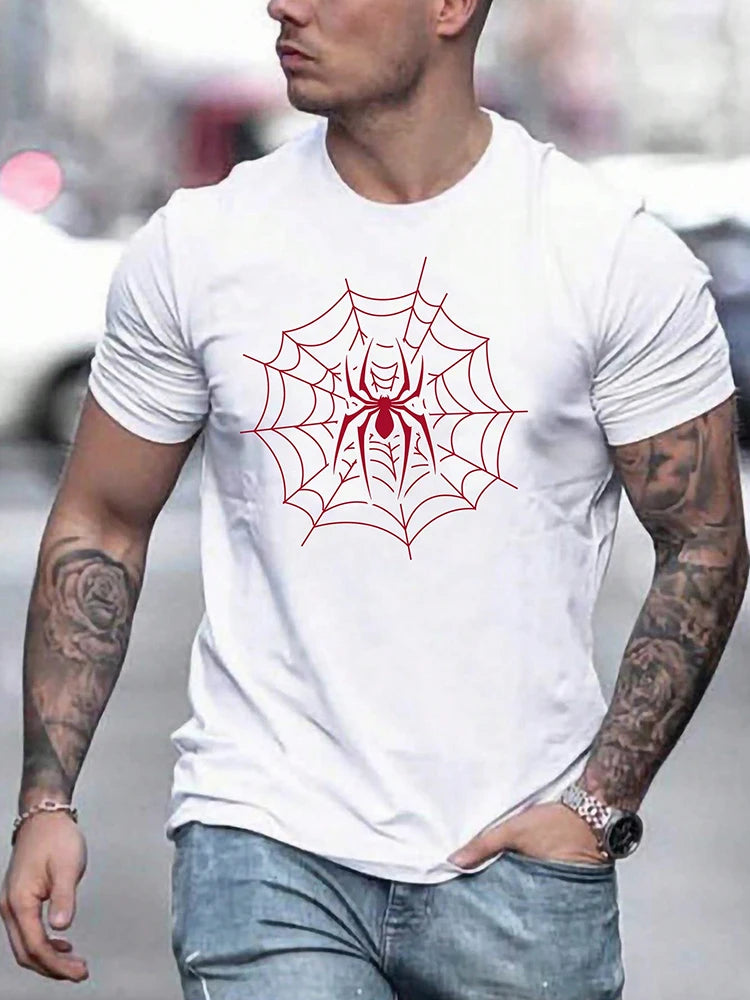 Summer Outdoor Sports Short-sleeved Top Urban Street Casual Men's T-shirt Daily Holiday Party Stylish T-shirt Spider Print