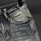 Harajuku Fashion Luxury Clothing Men's Knee-length Shorts Summer Denim Casual Jeans Vintage Washed  High-end Streetwear Shorts