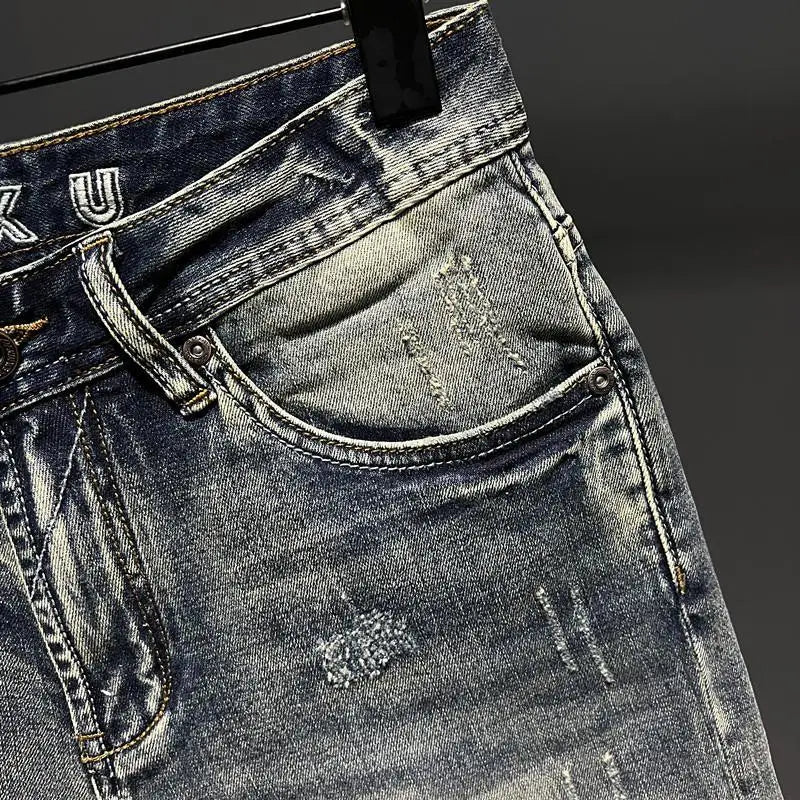 Harajuku Fashion Luxury Clothing Men's Knee-length Shorts Summer Denim Casual Jeans Vintage Washed  High-end Streetwear Shorts