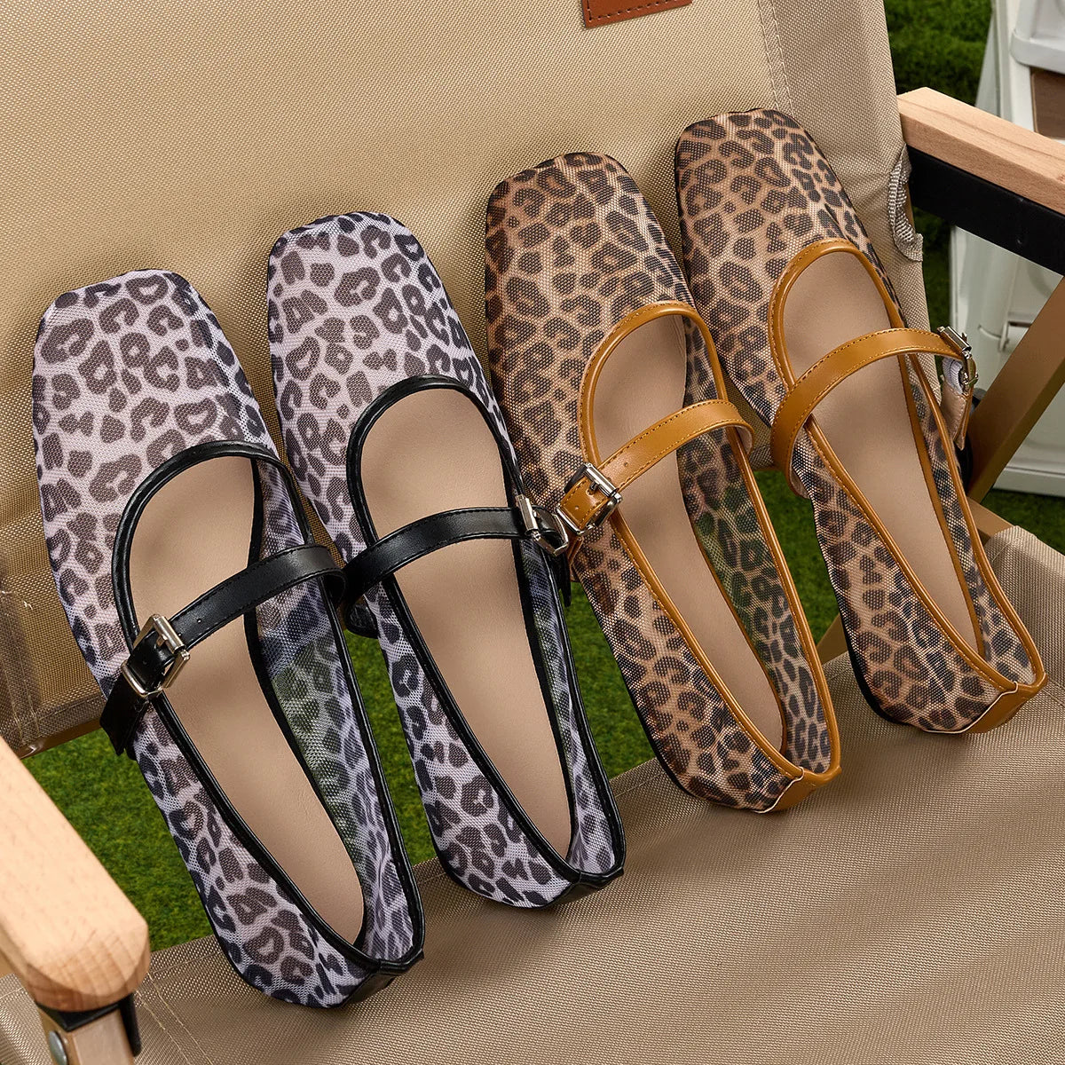 PENDRA Leopard Mesh Flat Shoes