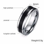 6MM Men's Tungsten Carbide Black Enamel Ring Wedding Band