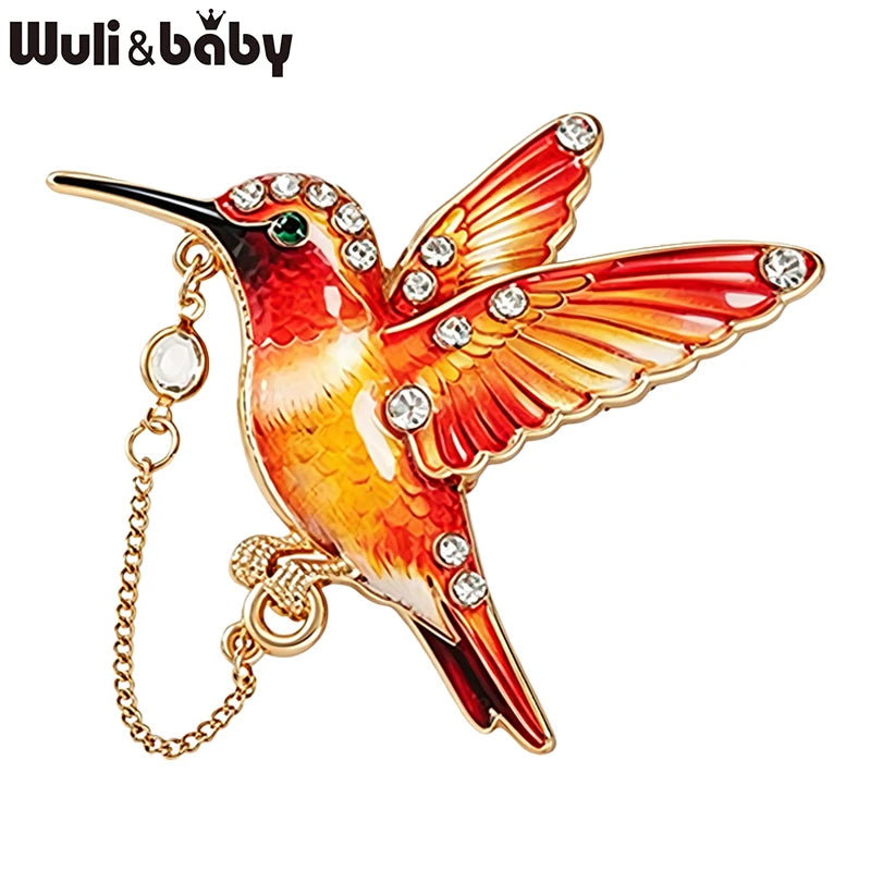 PENDRA Hummingchain 4-Color Enamel Rhinestone Hummingbird Brooch