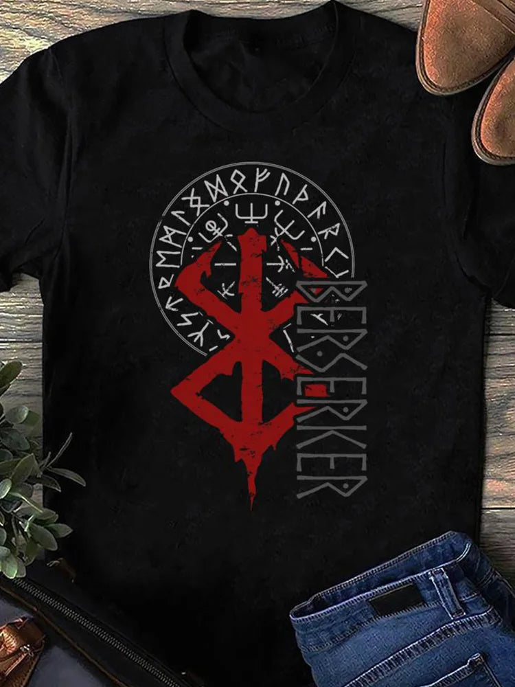Viking-style Nordic Mythology Print Men's T-shirt Outdoor Street Sport Fitness Short-sleeved Shirt Daily Casual Fashionable Top
