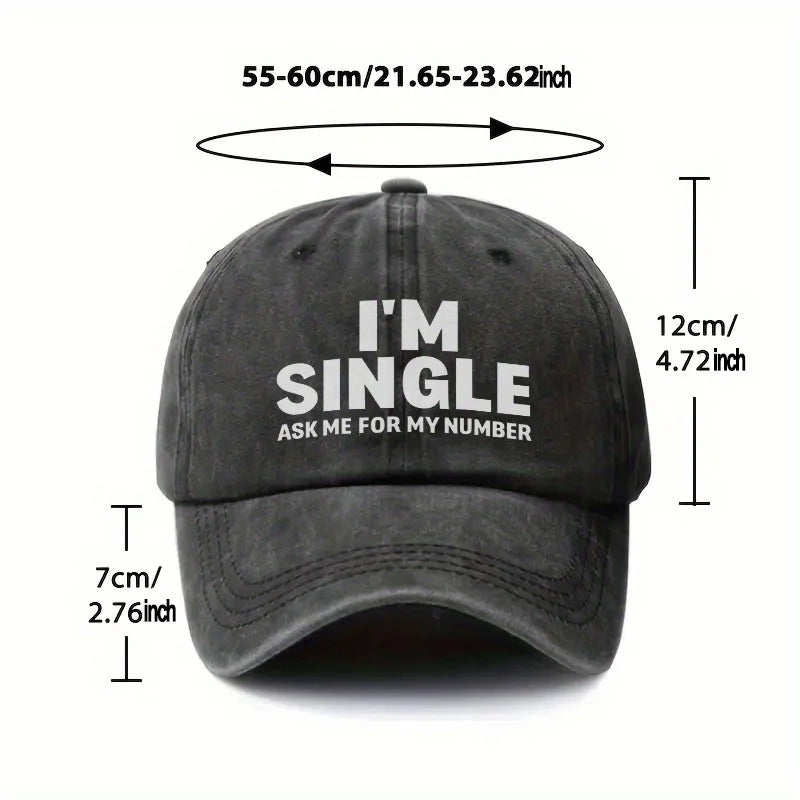 1pc "I'M SINGLE" & "ASK ME for MY NUMBER" Cap - Funny Dating Hat for Singles Parties, Gifts, Unisex Adjustable Baseball Cap