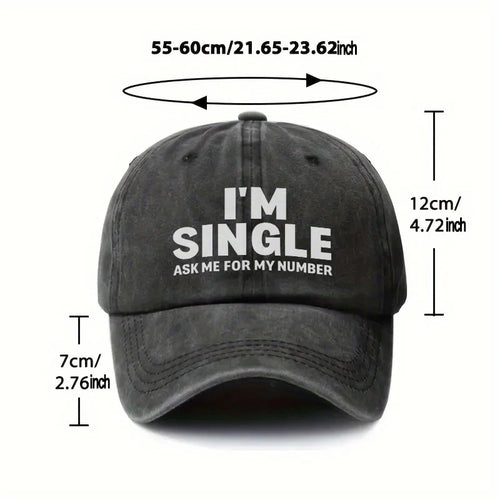 1pc "I'M SINGLE" & "ASK ME for MY NUMBER" Cap - Funny Dating Hat for Singles Parties, Gifts, Unisex Adjustable Baseball Cap