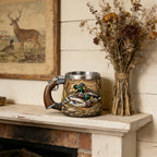 3D Embossed Duck Hunting Mug - Stainless Steel, Pistol Grip Handle, Vintage Outdoor Coffee Cup for Hunters & Wildlife Lovers