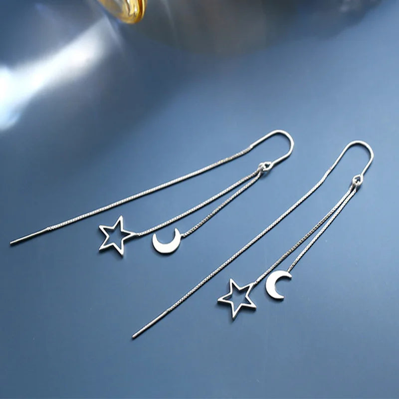 Ventfille 925 Sterling Silver Star Earring for Women Girl Simple Tassels Chain Fashion Office Jewelry Gift Dropshipping