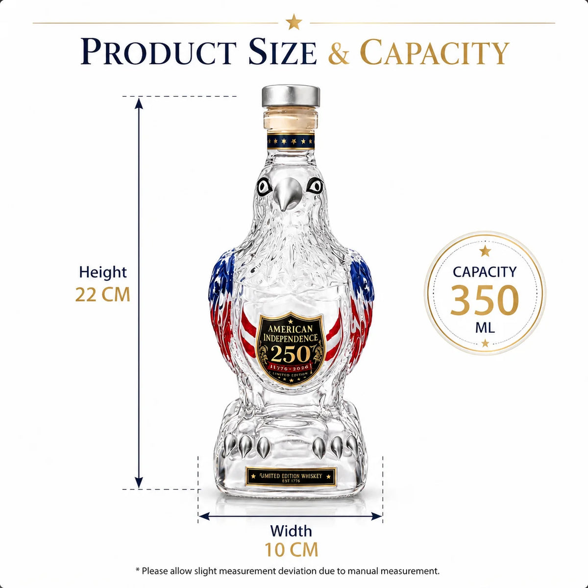 2026 USA Independence 250 Years Eagle Shaped Glass Decanter Painted Whiskey Bottle Collectible Bar Decoration