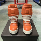 PENDRA Orange Geobasket Orange Leather High-Top Zip Platform Ankle Boots