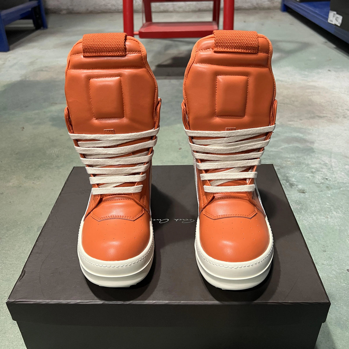 PENDRA Orange Geobasket Orange Leather High-Top Zip Platform Ankle Boots